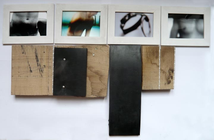 AOL, aged wood, paper, rhinestones, rubber, ink jet prints