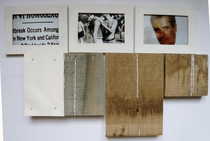 CERTAIN DATES, aged wood, paper, rhinestones, paper, ink jet prints
