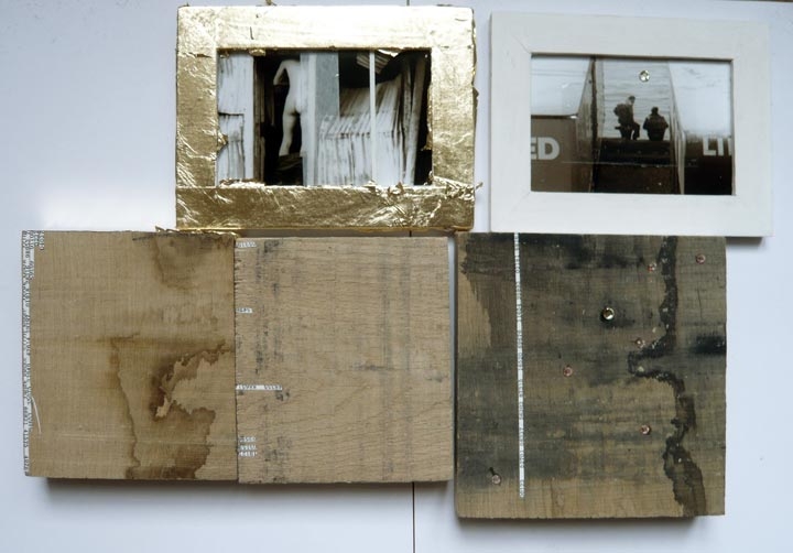 THE WEST SIDE HIGHWAY (memorials), aged wood, paper, rhinestones, gold leaf, ink jet prints